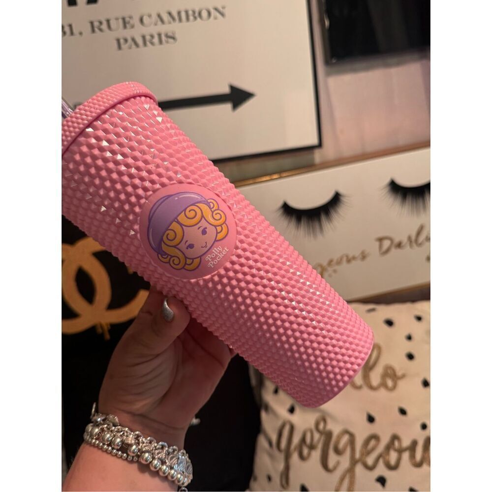 Polly pocket Mattel pink purple studded tumbler cup thermos